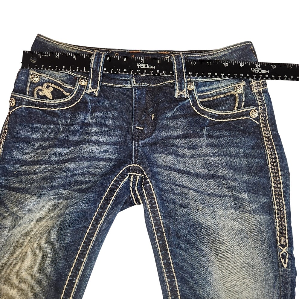 ROCK REVIVAL Noelle Capri Jeans Womens 25 Dark Blue Denim Embellished Rhinestone - Picture 9 of 15